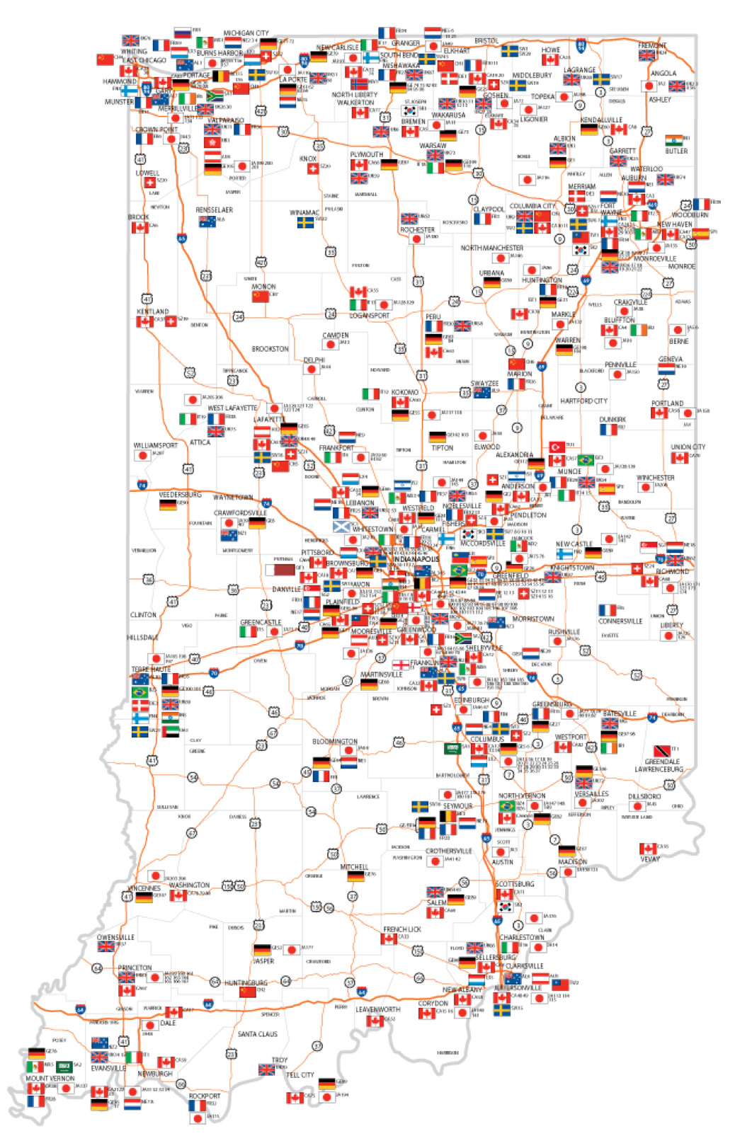 Map of Foreign Direct Investment in Indiana